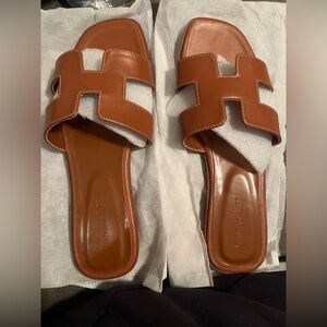 Stratuxx Kaze Brown Leather Slide Sandals Size 11